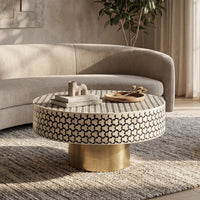 Artisan Bone Inlay Coffee Table with Sculpted Metal Base