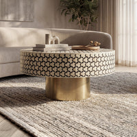 Artisan Bone Inlay Coffee Table with Sculpted Metal Base