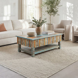 Artisan Storage Coffee Table with Handcrafted Vintage Finish