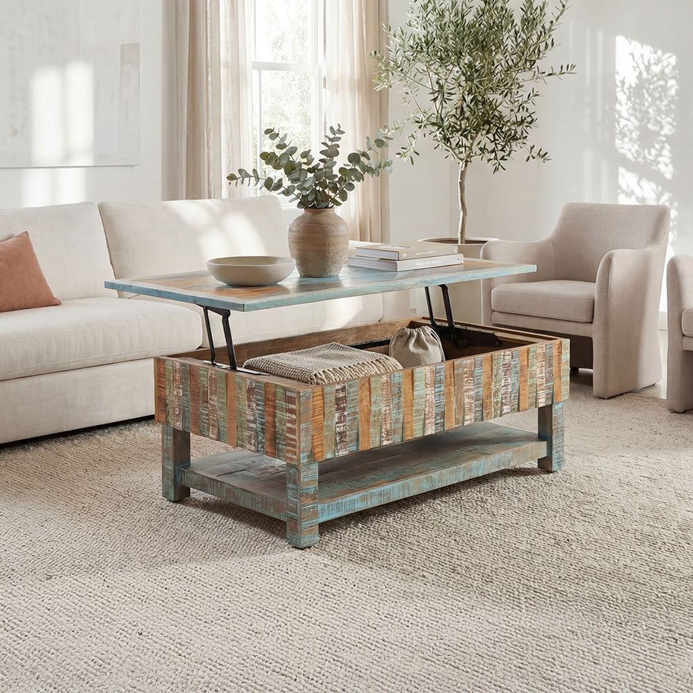 Artisan Storage Coffee Table with Handcrafted Vintage Finish