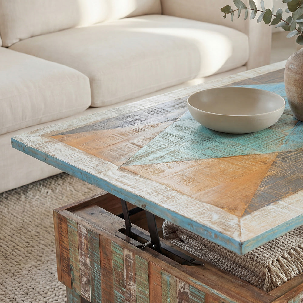 Artisan Storage Coffee Table with Handcrafted Vintage Finish