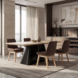 Modern Solid Wood Dining Table with Sculpted Metal Base