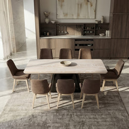 Modern Solid Wood Dining Table with Sculpted Metal Base