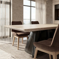 Modern Solid Wood Dining Table with Sculpted Metal Base