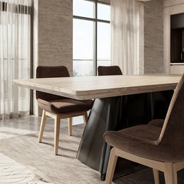 Modern Solid Wood Dining Table with Sculpted Metal Base