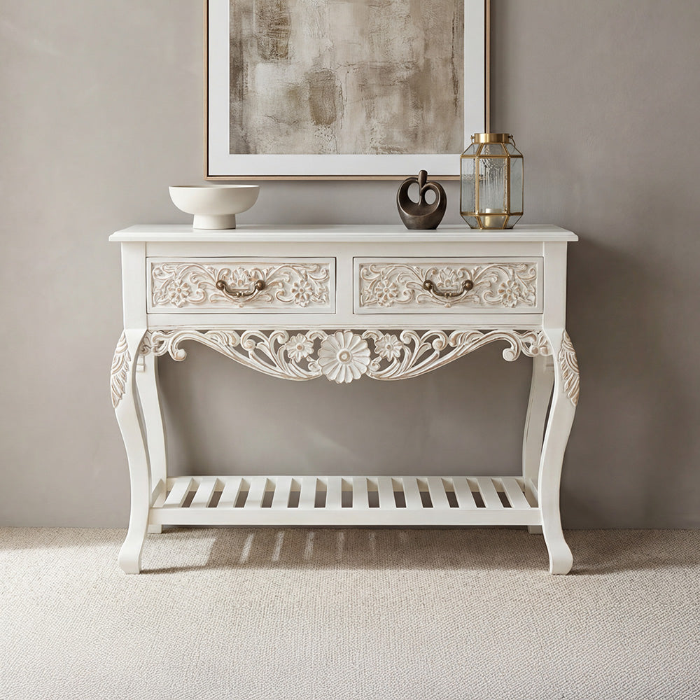 Elegant Solid Wood Console Table with Distressed Finish
