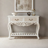Elegant Solid Wood Console Table with Distressed Finish