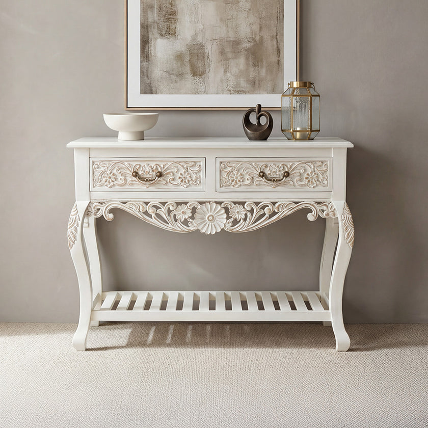 Elegant Solid Wood Console Table with Distressed Finish