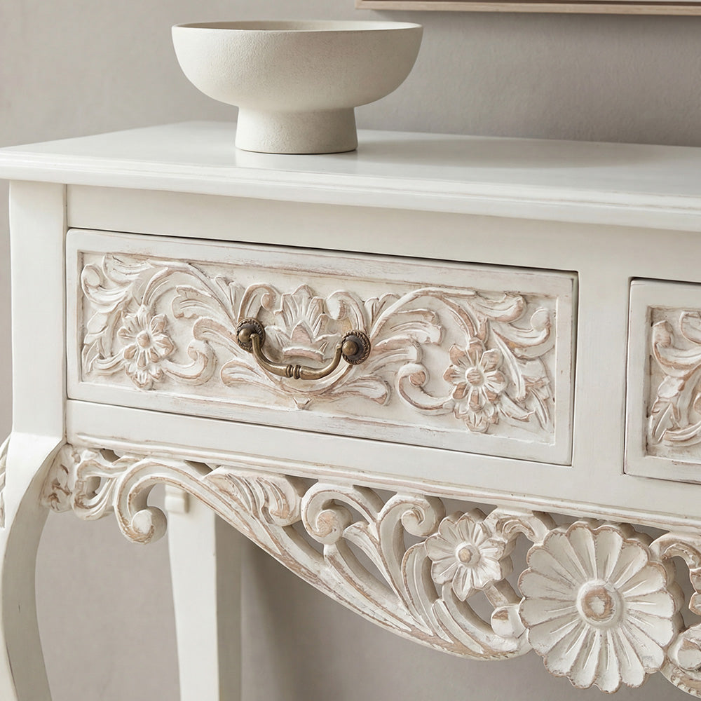 Elegant Solid Wood Console Table with Distressed Finish