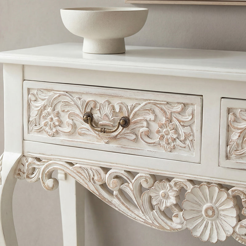 Elegant Solid Wood Console Table with Distressed Finish