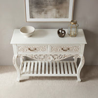 Elegant Solid Wood Console Table with Distressed Finish