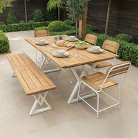 Contemporary Solid Wood Dining Table with Central Metal Support