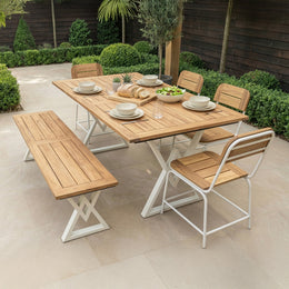 Contemporary Solid Wood Dining Table with Central Metal Support