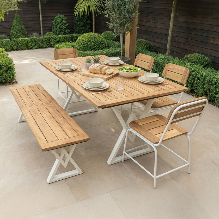 Contemporary Solid Wood Dining Table with Central Metal Support