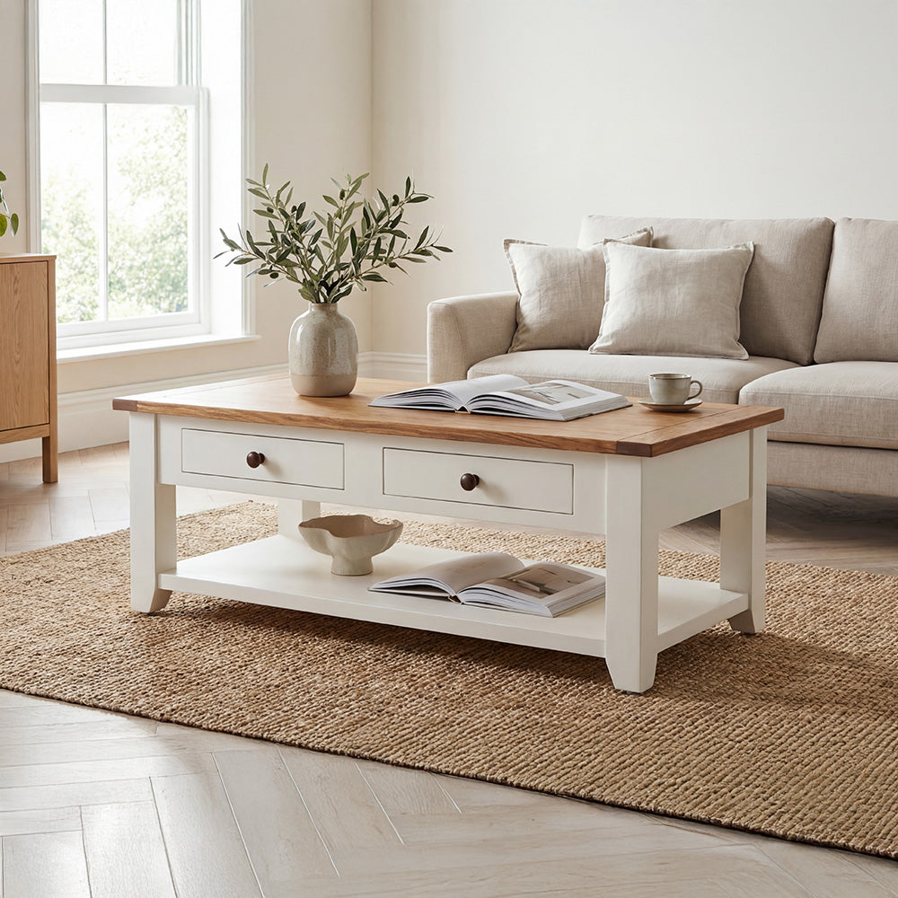 Minimal Solid Wood Centre Table with Integrated Drawer Storage