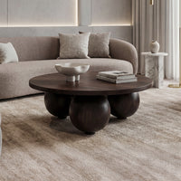 Modern Solid Wood Coffee Table with Sculpted Three-Ball Base