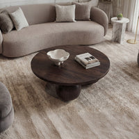 Modern Solid Wood Coffee Table with Sculpted Three-Ball Base