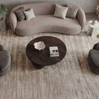 Modern Solid Wood Coffee Table with Sculpted Three-Ball Base