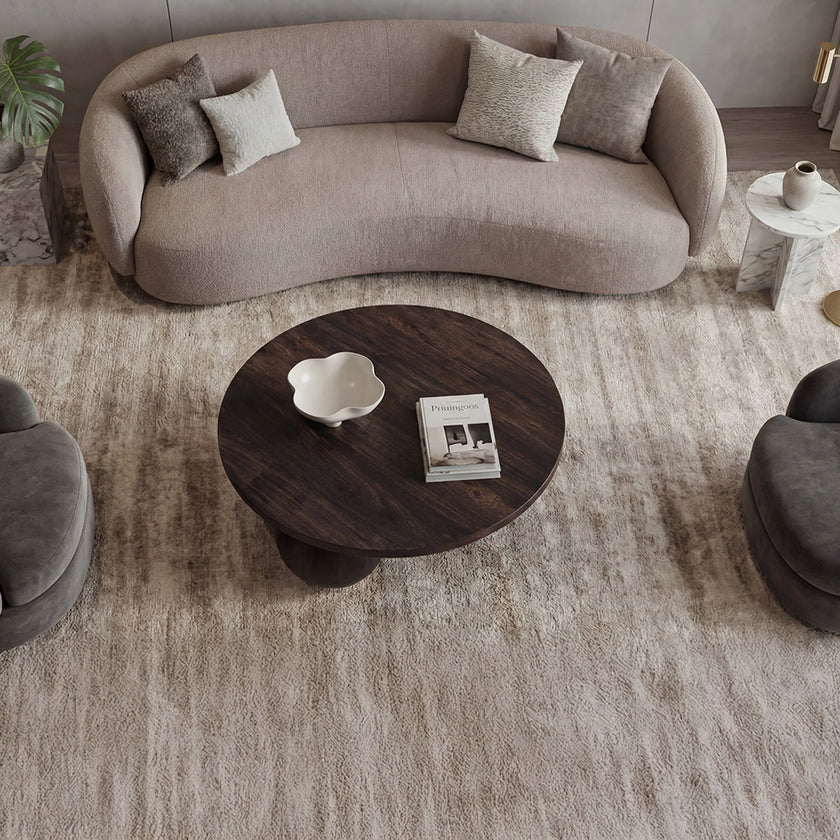 Modern Solid Wood Coffee Table with Sculpted Three-Ball Base