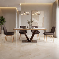Modern Solid Wood Dining Table with Bold Central Metal Base