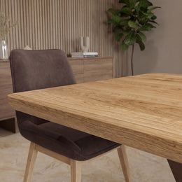 Modern Solid Wood Dining Table with Bold Central Metal Base