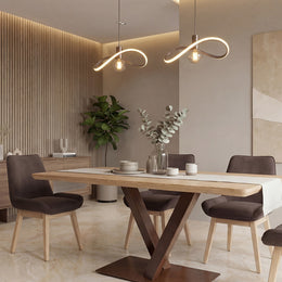 Modern Solid Wood Dining Table with Bold Central Metal Base