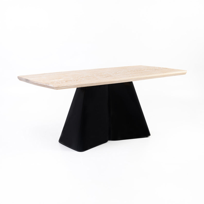 Modern Solid Wood Dining Table with Sculpted Metal Base