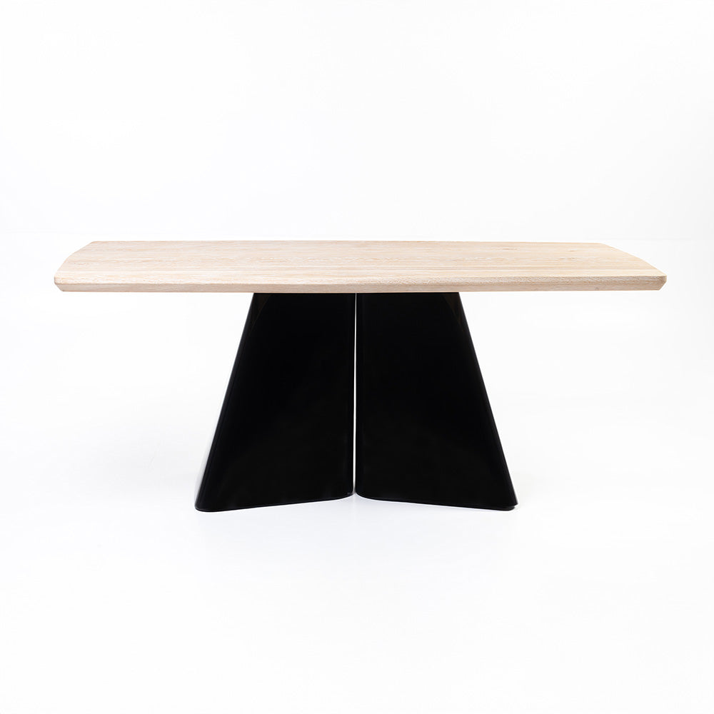 Modern Solid Wood Dining Table with Sculpted Metal Base