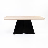 Modern Solid Wood Dining Table with Sculpted Metal Base