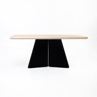 Modern Solid Wood Dining Table with Sculpted Metal Base