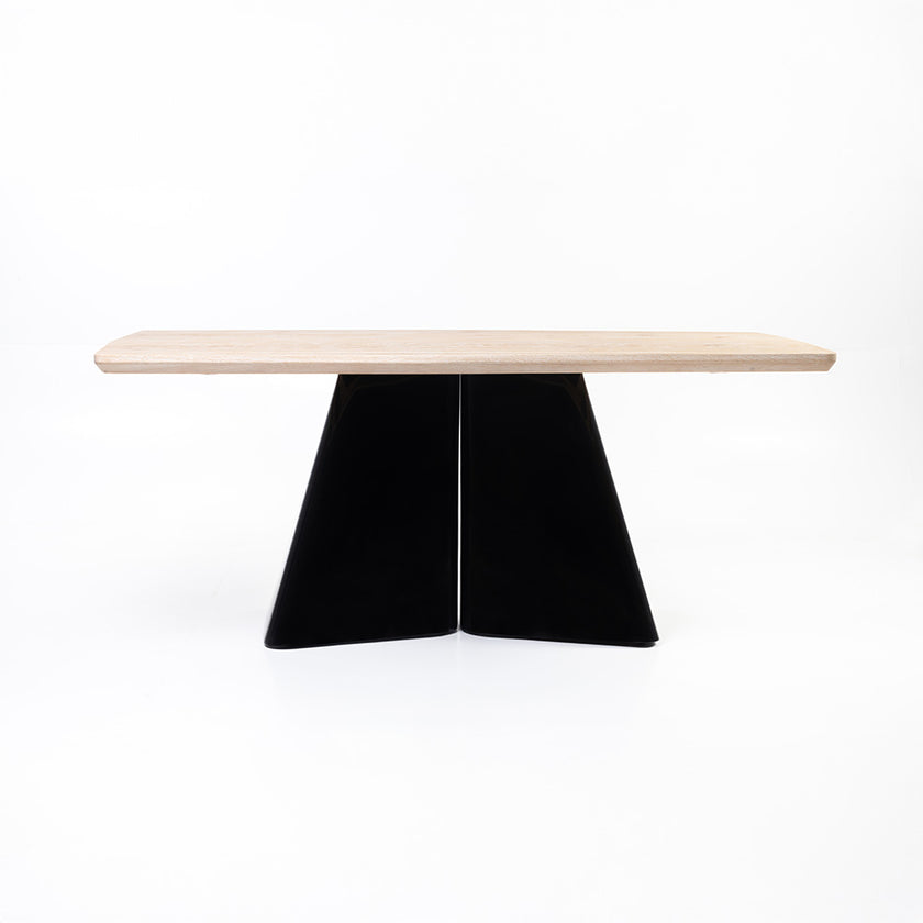 Modern Solid Wood Dining Table with Sculpted Metal Base