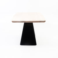 Modern Solid Wood Dining Table with Sculpted Metal Base