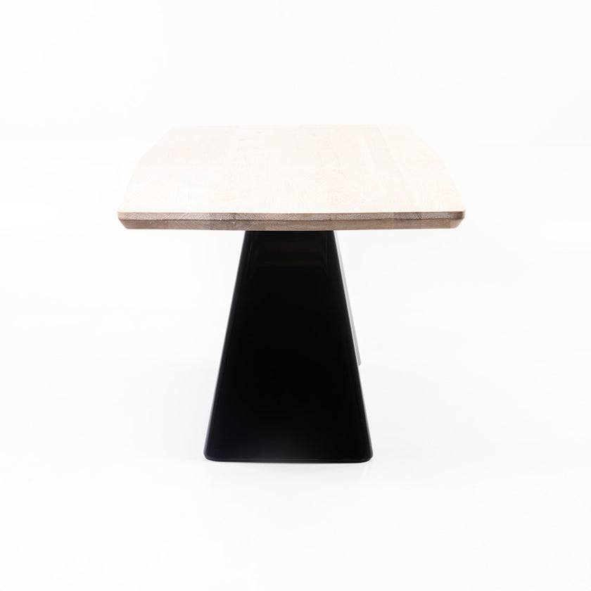 Modern Solid Wood Dining Table with Sculpted Metal Base