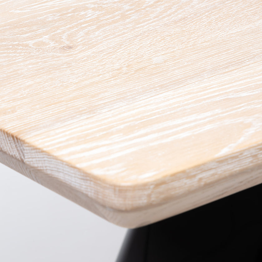 Modern Solid Wood Dining Table with Sculpted Metal Base