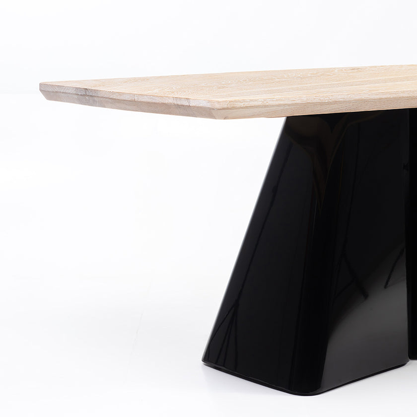 Modern Solid Wood Dining Table with Sculpted Metal Base