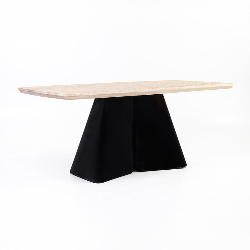 Modern Solid Wood Dining Table with Sculpted Metal Base
