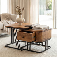 Modern Solid Wood Nesting Table Set with Metal Frame