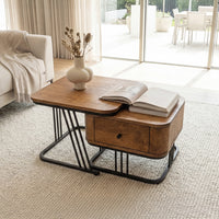 Modern Solid Wood Nesting Table Set with Metal Frame