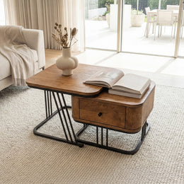 Modern Solid Wood Nesting Table Set with Metal Frame