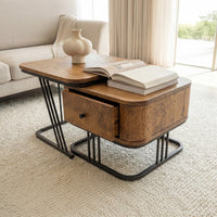 Modern Solid Wood Nesting Table Set with Metal Frame