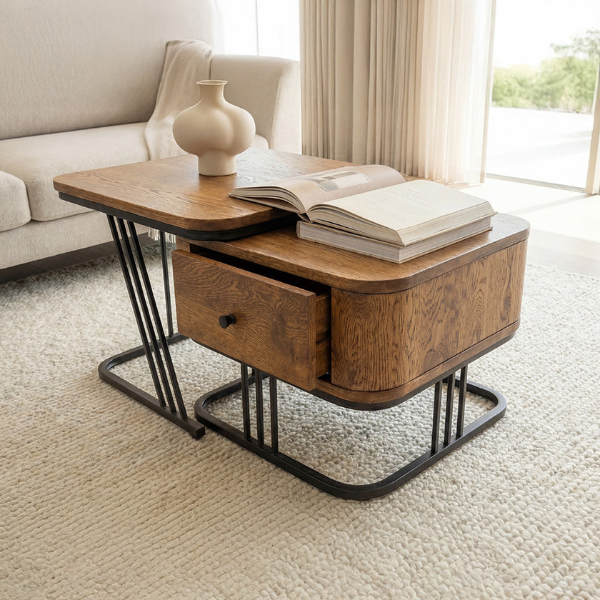 Modern Solid Wood Nesting Table Set with Metal Frame