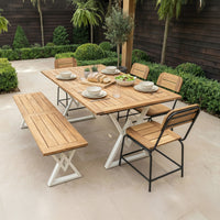 Contemporary Solid Wood Dining Table with Central Metal Support