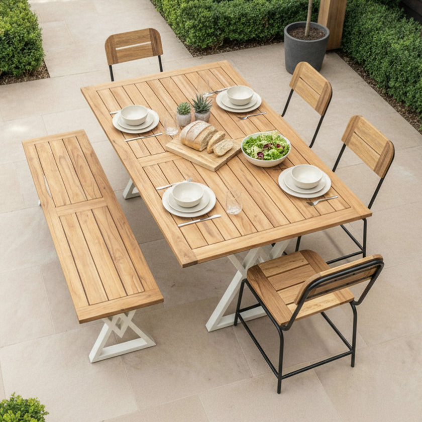 Contemporary Solid Wood Dining Table with Central Metal Support