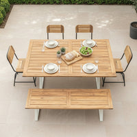 Contemporary Solid Wood Dining Table with Central Metal Support