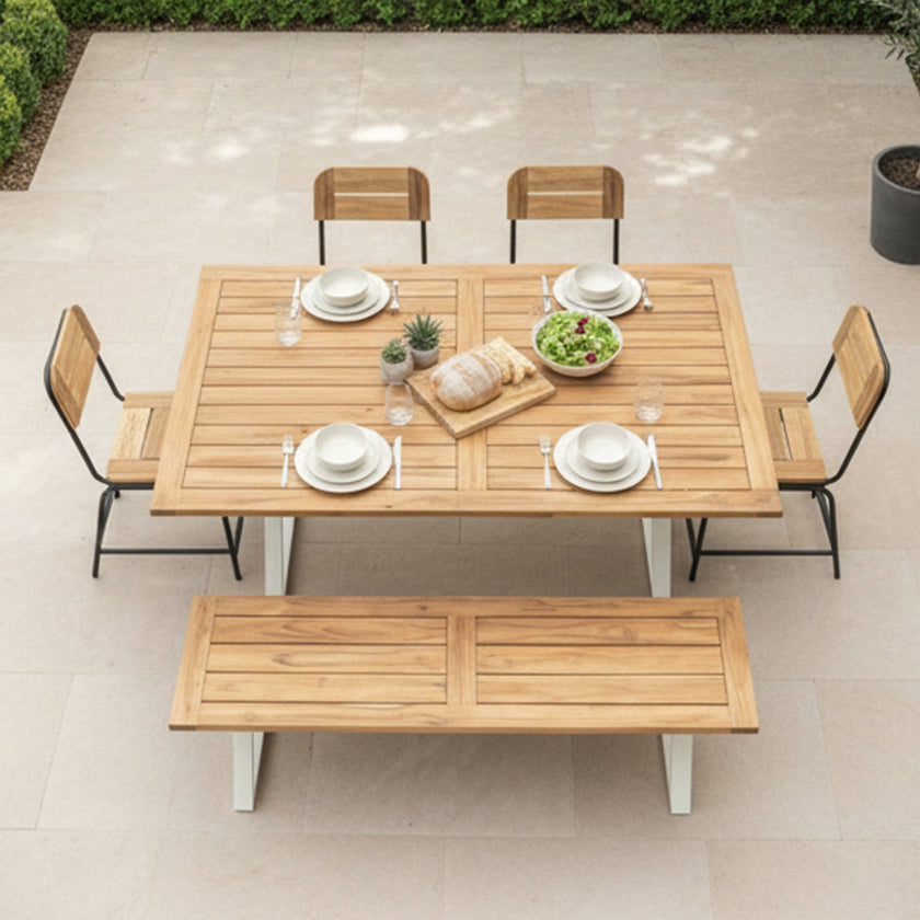 Contemporary Solid Wood Dining Table with Central Metal Support