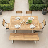 Contemporary Solid Wood Dining Table with Central Metal Support