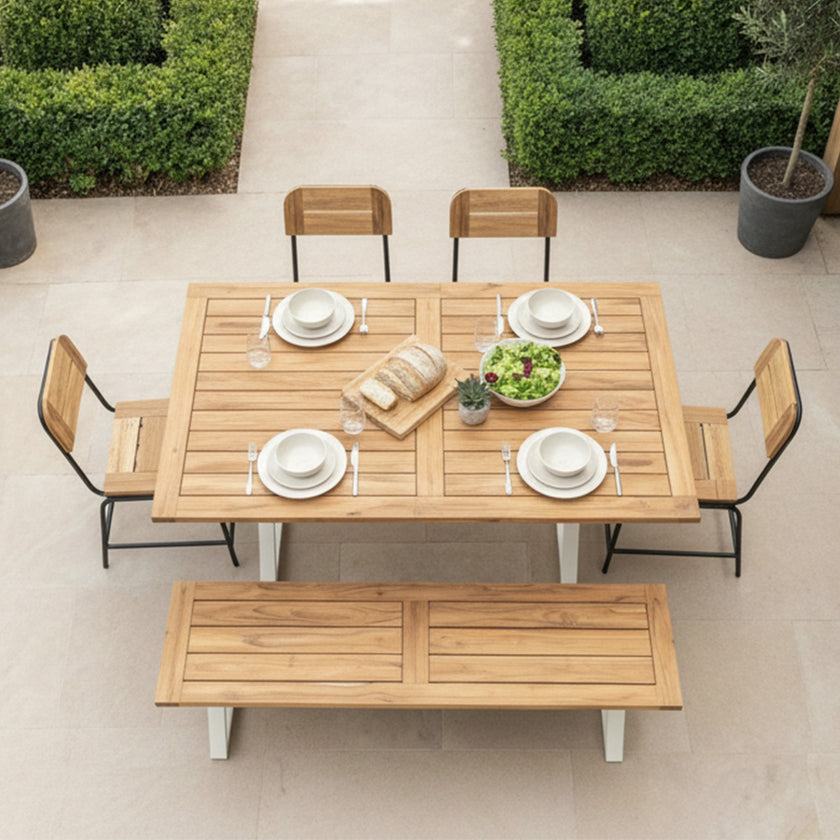 Contemporary Solid Wood Dining Table with Central Metal Support