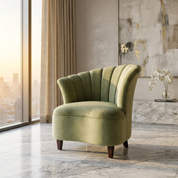 Sage Green Velvet Shell Back Accent Chair in luxury interior
