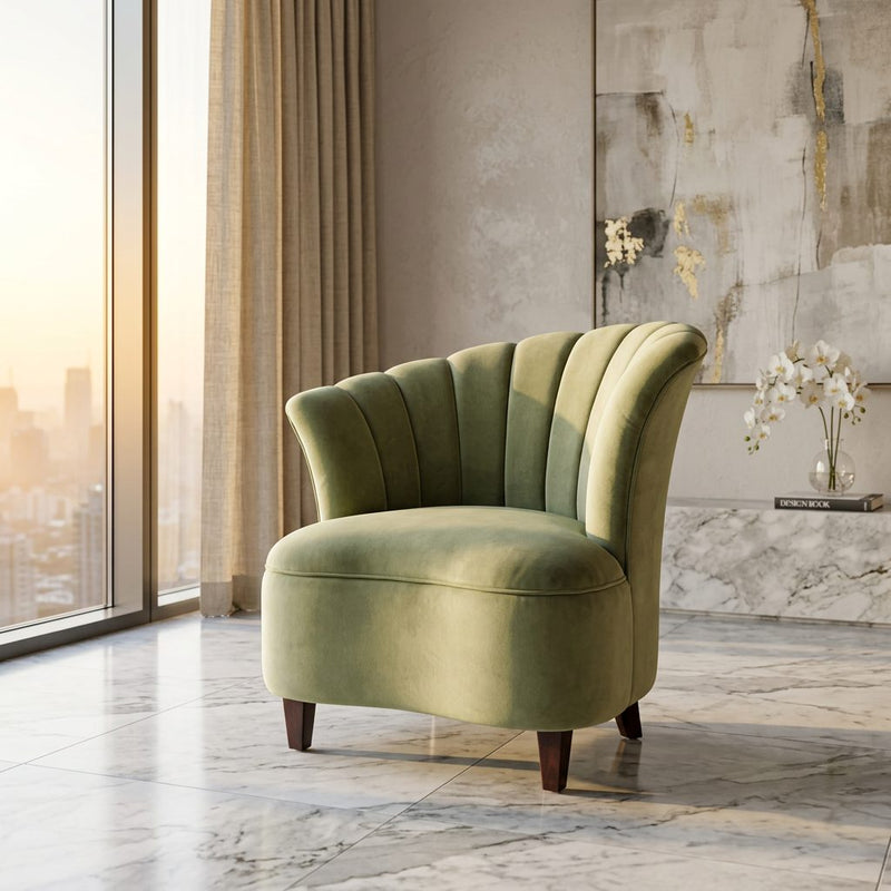 Sage Green Velvet Shell Back Accent Chair in luxury interior