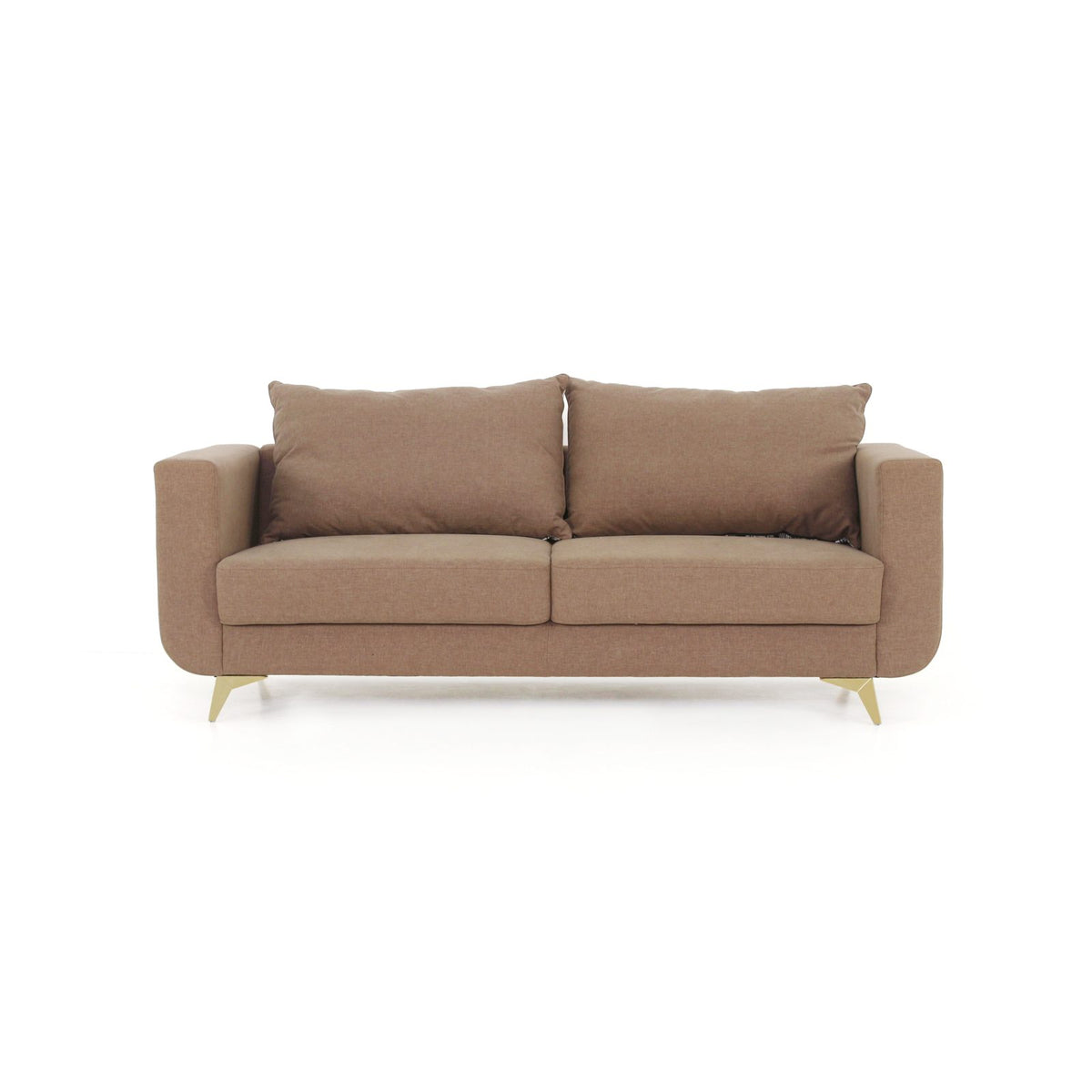 Beige three seater sofa front view